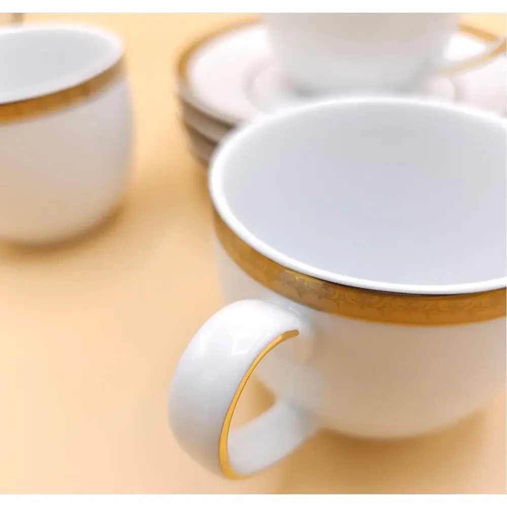 Charter Club Gold Cups And Saucers Set of 4 Grand Buffet Flat White Porcelain